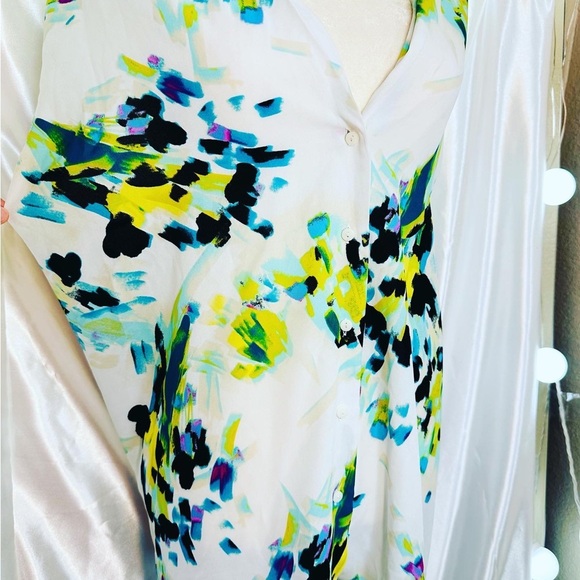 Worthington Top Womens 3X Royal Blue Floral Button Up Sleeveless V-Neck Blouse - Picture 3 of 6